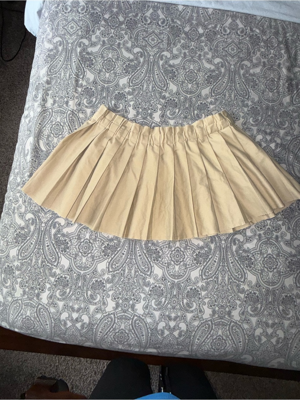 Divided Pleated Khaki Mini Skirt